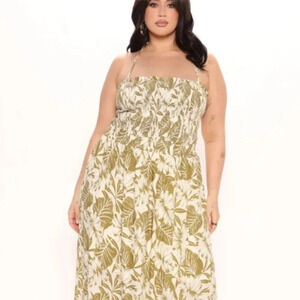 NWT- Fashion Nova Olive Green Leaf Print Dress